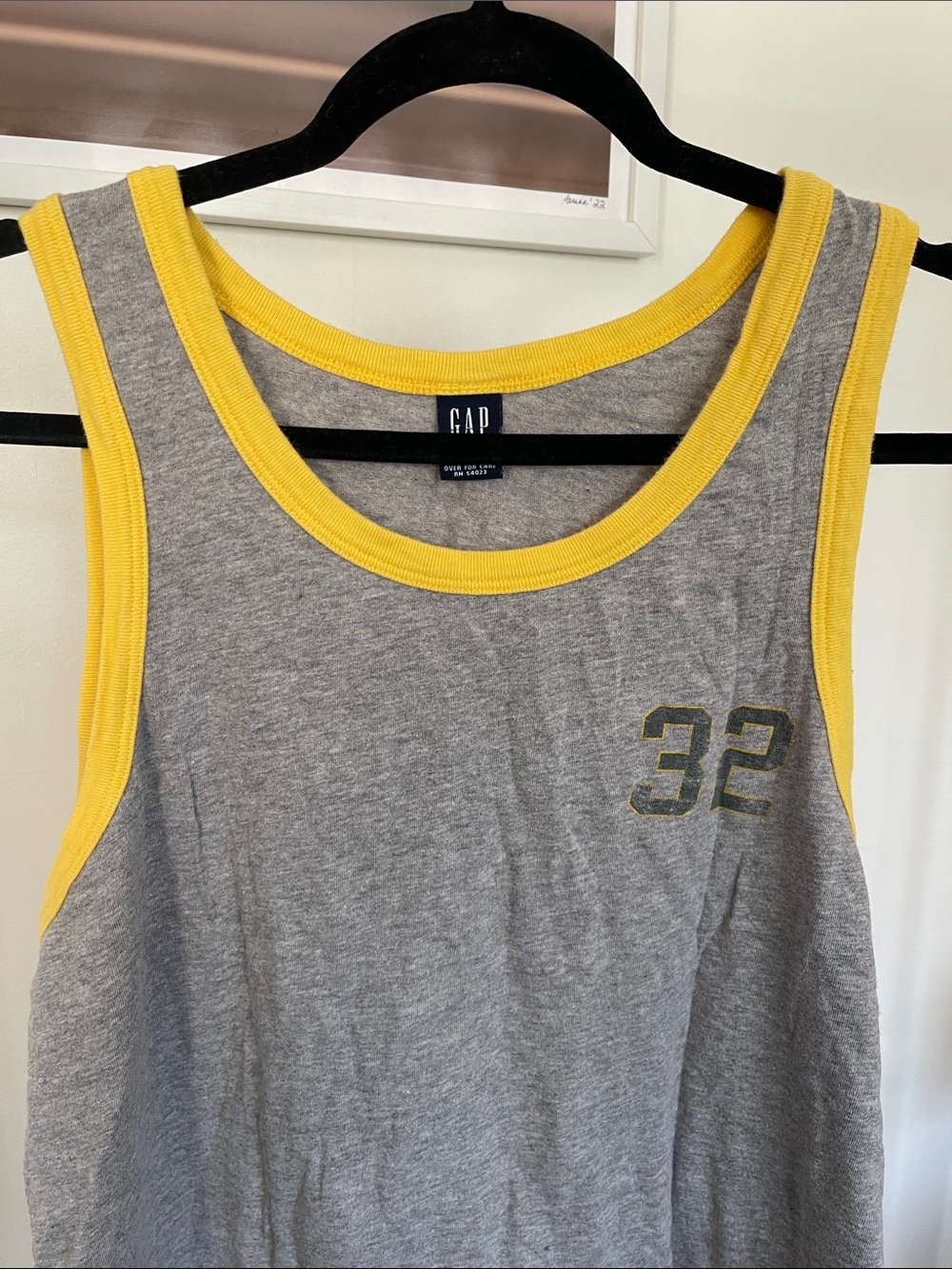 GAP Grey Tank Top with Yellow Trim and Number 32